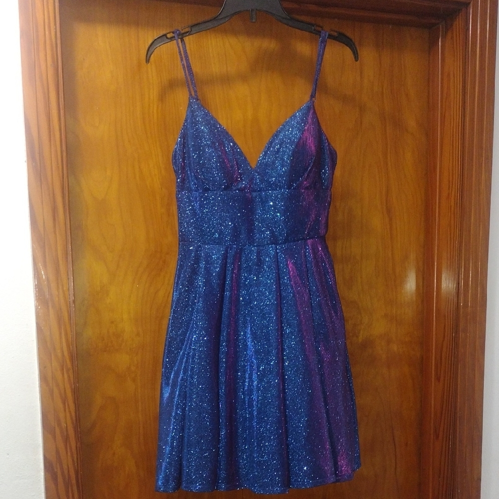 Beautiful 1/2 B Darlin Sparkling Blue Iridescent Glitter Homecoming Formal Dress